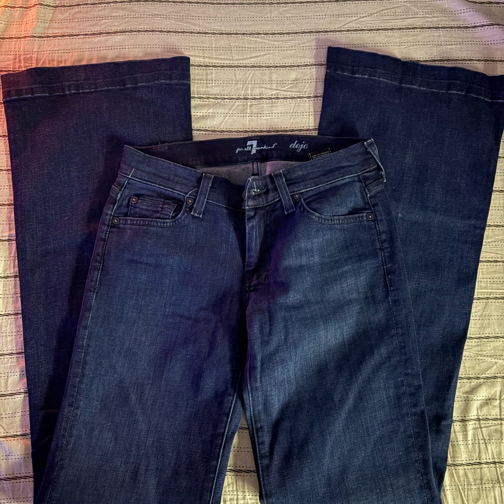 7 For All Mankind Blue Flare Wide Leg Jeans